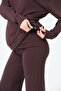 Maternity Side Zipper Long Sleeve High Waist Wide Leg Soft Touch Tracksuit Set Aci Brown - 7