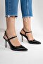Women's Black Pointed Toe Thin Heeled Ankle Strap Stiletto Shoes 9 cm - 5