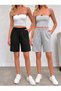 2-Piece Shorts for Women (Black-Grey) Basic Summer Shorts Set - Comfortable Fit Above the Knee Summer Product Anti-Sweat