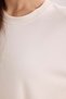 Women's Oversize Wide Cut Lycra T-Shirt with Slit Detail, Short Sleeve, Crew Neck, Ecru - 7