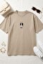 Women's Beige Teddy Bear Embroidered Cotton T-Shirt - 2