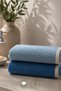100% Cotton 50X90 cm Face Towel - High Water Absorption, Blue Striped Set of 2 - 4