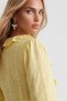 Women's yellow ruffle detail lace-up front guipure blouse alc-x15527 - 5