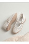 Girl's Ecru Floral Embroidered Non-Slip Sole Orthopedic Ballerinas