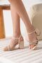 Women's Beige Patent Leather Heeled Sandals Tr20My21F - 5