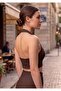 Women's Brown Halter Neck Diver Fabric Backless Crop Top Beach Sea Casual Summer Outfits - 2
