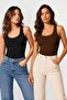 Set of 2 Women's U-Neck Thick Strap Combed Cotton Camisole Undershirts - Suitable for All Seasons, Sweat-Resistant Cotton, Flexible Ribbed Basic Daily Underwear