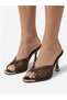 Women's Black Mesh Embroidery Golden Buckle Heeled Evening Dress Shoes Slippers - 2