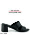 Hermine Black Genuine Calfskin Special Cut Thick Heeled Slippers - 5