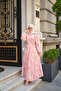 Women's Floral Pattern Buttoned and Waist-Tied Dress Light Pink - 2