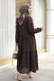 Elastic Sleeves, Half Button, Jacquard Printed Piece Dress - Brown - 6