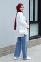 Floral Embroidered Crew Neck Combed Cotton Tunic -White - 5