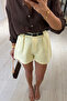 Belted Pleated Detail Yellow Shorts - 2