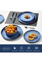 16 Piece Stoneware Dinner Set, Modern Design, Microwave & Dishwasher Safe - Blue - 7