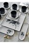 27 piece Porcelain Dinnerware Set, Set for 6, Microwave & Dishwasher Safe, Black Floral - 2