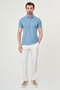 Straight Slim Fit Polo Collar Metal Button Short Sleeve Men's T-Shirt Blue - 36888.26Y - 3