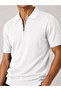 White Polo Collar Zippered Short Sleeve Men's T-Shirt