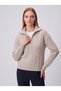 Women's Hair Knitted Half Zipper Bato Collar Wool Knitwear Sweater Beige