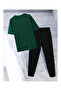Unisex Cotton Text Printed T-Shirt Tracksuit Set Crew Neck Casual Comfortable - 2
