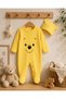 100% Cotton Baby Bodysuit Set Yellow Teddy Bear Patterned 2 Piece Long Sleeve Jumpsuit with Hat Newborn 0-3 Months 3-6 Months - 4