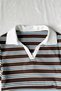 Soul Stripe Patterned Polo Collar Ribbed Lycra Premium Short Sleeve Blouse with Gathered Sides - 2