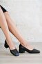 Women's Black Leather 4cm Heeled Shoes Tr18Ms14D - 5