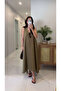 Folse Khaki Sleeveless Linen Dress