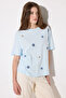 Floral Embroidered Relaxed Fit Cotton T-Shirt - Blue - 5