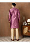 Mens Self Design Jacquard Silk Kurta Set - 2