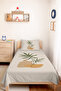 Botanical Green Young Room Single Pique Set - Minimal Beige 160X220 cm Quilted Bedspread - 4