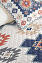Ethnic Geometric Blue Pique Set - Bohemian Kilim Patterned Coral Beige 160X220 cm Quilted Bedspread - 3
