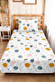 Space Themed Children's Room Single Pique Set - Pastel Blue Pink 160X220 cm Quilted Bedspread - 8