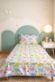 Pastel Elephant Figured Children's Room Single Pique Set - Colorful Cute 160X220Cm Quilted Summer Coverlet - 6