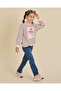 Girls white striped with Flower Glitter Print Sweatshirt - 5