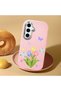 Samsung Galaxy S24 Fe Compatible Case with Camera Protection Pink Silicone Couple Phone Case with Floral Pattern - 2