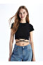 Xside Black Crew Neck Straight Short Sleeve Women's Crop