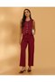 Women Burgundy Pintuck Detail Wide Leg Trousers - 2