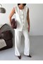 Women's Gold Button Detailed Vest and Trousers Two-Piece Set-White - 6