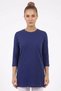 Women's Navy Blue Cotton Single Jersey Fabric Crew Neck Regular Fit Three Quarter Sleeve Skirt Slit Tunic - 2