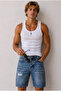 Men's Ripped Detailed Blue Denim Jean Shorts Ke-1201 - 4