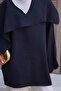 Navy Blue Cape Modal Blouse - 4
