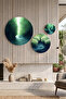 3-Piece Round Canvas Art Set - 50cm 35cm 20cm Modern Home Office Wall Decor Green Mystical Waves and Sandal Themed - Canvas Painting - 2
