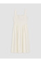 Lcw Vision White Square Collar Waist-Slit Jean Dress - 2
