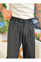 Striped Baggy Fabric Trousers Black - 3