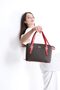 Women's Hand and Shoulder Bag with Logo, Patterned Detail, Double Handle, Zipper, Brown-Red - 2