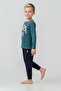 Boy's Pajama Set Printed Green Long Sleeve Pajama Set Us2636-C-V2 - 2