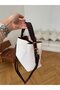 Knitted Leather Handle Linen Hand and Shoulder Bag Bitter Brown - 2