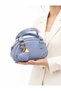 Women's Oval Design Gold Detail Heart Charm Gift Adjustable Strap Hand Shoulder Crossbody Bag - 2