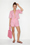 Women's Pink Brode Embroidered Watermelon Sleeve Tie-Up Blouse Lined Shorts Set 391 60286411 - 2