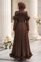 Ruffle Detailed Dark Brown Hijab Evening Dress 56612Kkh - 2